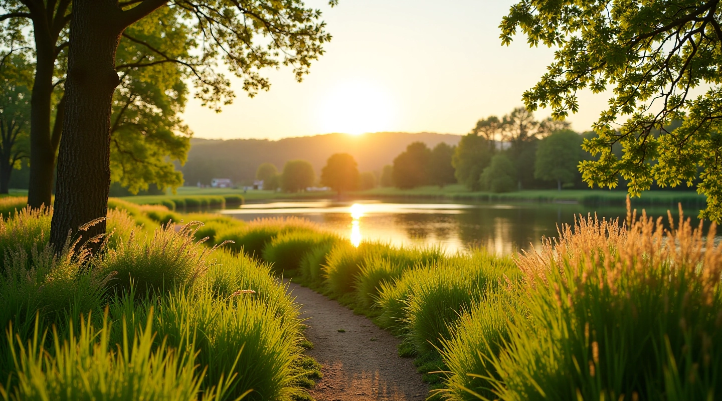 Scenic riverside walking path along Nemunas river with green meadows and natural landscape