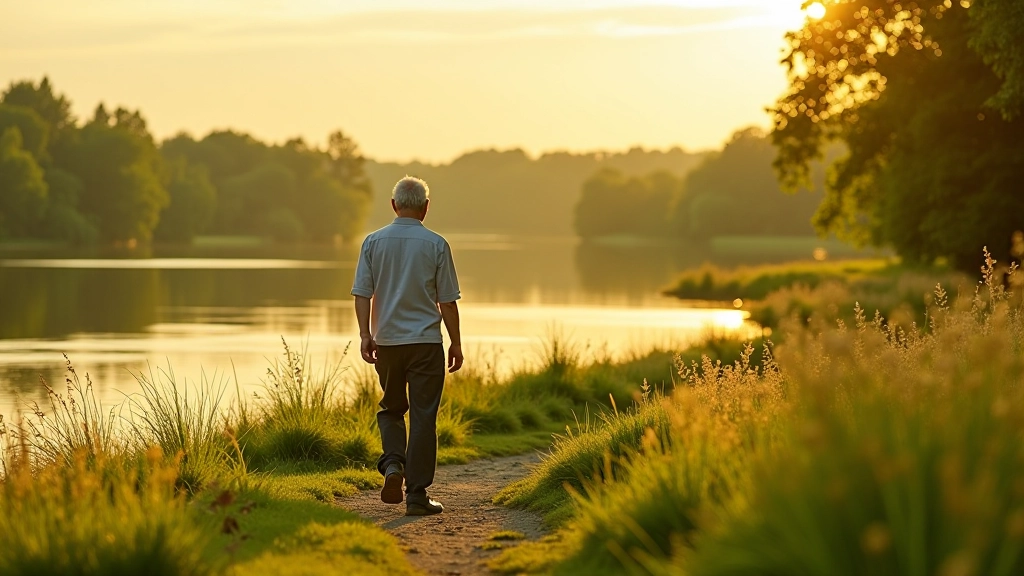 Peaceful riverside meadow with walking trail showing serene natural environment